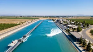 Surfing Magazine | PDR – Destinations, Gear & Technique Guides 2 Aerial view of Kelly Slaters Surf Ranch freshwater wave basin in Lemoore California